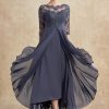 Mother of the Bride Dresses | A-line Scoop Illusion Asymmetrical Lace Chiffon Mother of the Bride Dress With Cascading Ruffles Stormy – Womens