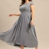 Mother of the Bride Dresses | A-line Scoop Illusion Asymmetrical Lace Chiffon Mother of the Bride Dress With Pleated As Picture – Womens