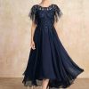 Mother of the Bride Dresses | A-line Scoop Illusion Asymmetrical Lace Chiffon Mother of the Bride Dress With Sequins As Picture – Womens