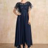 Mother of the Bride Dresses | A-line Scoop Illusion Asymmetrical Lace Chiffon Mother of the Bride Dress With Sequins As Picture – Womens