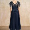 Mother of the Bride Dresses | A-line Scoop Illusion Asymmetrical Lace Chiffon Mother of the Bride Dress With Sequins As Picture – Womens