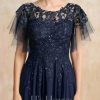 Mother of the Bride Dresses | A-line Scoop Illusion Asymmetrical Lace Chiffon Mother of the Bride Dress With Sequins As Picture – Womens