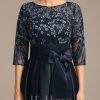 Mother of the Bride Dresses | A-line Scoop Illusion Asymmetrical Satin Lace Mother of the Bride Dress With Bow As Picture – Womens