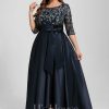 Mother of the Bride Dresses | A-line Scoop Illusion Asymmetrical Satin Lace Mother of the Bride Dress With Bow As Picture – Womens