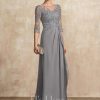 Mother of the Bride Dresses | A-line Scoop Illusion Floor-Length Chiffon Lace Mother of the Bride Dress With Beading Sequins Cascading Ruffles As Picture – Womens