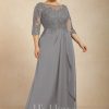 Mother of the Bride Dresses | A-line Scoop Illusion Floor-Length Chiffon Lace Mother of the Bride Dress With Beading Sequins Cascading Ruffles As Picture – Womens