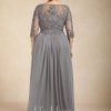 Mother of the Bride Dresses | A-line Scoop Illusion Floor-Length Chiffon Lace Mother of the Bride Dress With Beading Sequins Cascading Ruffles As Picture – Womens