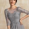 Mother of the Bride Dresses | A-line Scoop Illusion Floor-Length Chiffon Lace Mother of the Bride Dress With Beading Sequins Cascading Ruffles As Picture – Womens