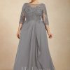 Mother of the Bride Dresses | A-line Scoop Illusion Floor-Length Chiffon Lace Mother of the Bride Dress With Beading Sequins Cascading Ruffles As Picture – Womens