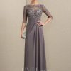 Mother of the Bride Dresses | A-line Scoop Illusion Floor-Length Chiffon Lace Mother of the Bride Dress With Pleated Sequins Beading As Picture – Womens