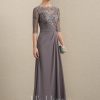 Mother of the Bride Dresses | A-line Scoop Illusion Floor-Length Chiffon Lace Mother of the Bride Dress With Pleated Sequins Beading As Picture – Womens