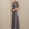 Mother of the Bride Dresses | A-line Scoop Illusion Floor-Length Chiffon Lace Mother of the Bride Dress With Pleated Sequins Beading As Picture – Womens