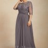 Mother of the Bride Dresses | A-line Scoop Illusion Floor-Length Chiffon Lace Mother of the Bride Dress With Pleated Sequins Beading As Picture – Womens