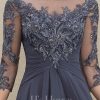 Mother of the Bride Dresses | A-line Scoop Illusion Floor-Length Lace Chiffon Mother of the Bride Dress With Cascading Ruffles Stormy – Womens