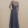 Mother of the Bride Dresses | A-line Scoop Illusion Floor-Length Lace Chiffon Mother of the Bride Dress With Cascading Ruffles Stormy – Womens