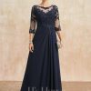 Mother of the Bride Dresses | A-line Scoop Illusion Floor-Length Lace Chiffon Mother of the Bride Dress With Pleated Sequins As Picture – Womens