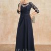 Mother of the Bride Dresses | A-line Scoop Illusion Floor-Length Lace Chiffon Mother of the Bride Dress With Pleated Sequins As Picture – Womens