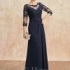 Mother of the Bride Dresses | A-line Scoop Illusion Floor-Length Lace Chiffon Mother of the Bride Dress With Pleated Sequins As Picture – Womens