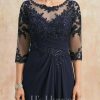 Mother of the Bride Dresses | A-line Scoop Illusion Floor-Length Lace Chiffon Mother of the Bride Dress With Pleated Sequins As Picture – Womens