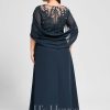 Mother of the Bride Dresses | A-line Scoop Illusion Floor-Length Lace Chiffon Mother of the Bride Dress With Pleated Sequins Dark Navy – Womens