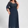 Mother of the Bride Dresses | A-line Scoop Illusion Floor-Length Lace Chiffon Mother of the Bride Dress With Pleated Sequins Dark Navy – Womens