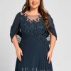 Mother of the Bride Dresses | A-line Scoop Illusion Floor-Length Lace Chiffon Mother of the Bride Dress With Pleated Sequins Dark Navy – Womens