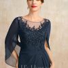 Mother of the Bride Dresses | A-line Scoop Illusion Floor-Length Lace Chiffon Mother of the Bride Dress With Pleated Sequins Dark Navy – Womens