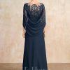 Mother of the Bride Dresses | A-line Scoop Illusion Floor-Length Lace Chiffon Mother of the Bride Dress With Pleated Sequins Dark Navy – Womens