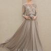 Mother of the Bride Dresses | A-line Scoop Illusion Floor-Length Lace Chiffon Mother of the Bride Dress With Sequins Taupe – Womens