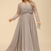 Mother of the Bride Dresses | A-line Scoop Illusion Floor-Length Lace Chiffon Mother of the Bride Dress With Sequins Taupe – Womens