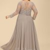 Mother of the Bride Dresses | A-line Scoop Illusion Floor-Length Lace Chiffon Mother of the Bride Dress With Sequins Taupe – Womens