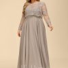 Mother of the Bride Dresses | A-line Scoop Illusion Floor-Length Lace Chiffon Mother of the Bride Dress With Sequins Taupe – Womens