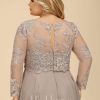 Mother of the Bride Dresses | A-line Scoop Illusion Floor-Length Lace Chiffon Mother of the Bride Dress With Sequins Taupe – Womens