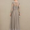 Mother of the Bride Dresses | A-line Scoop Illusion Floor-Length Lace Chiffon Mother of the Bride Dress With Sequins Taupe – Womens