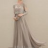 Mother of the Bride Dresses | A-line Scoop Illusion Floor-Length Lace Chiffon Mother of the Bride Dress With Sequins Taupe – Womens