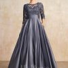 Mother of the Bride Dresses | A-line Scoop Illusion Floor-Length Satin Lace Mother of the Bride Dress With Bow Sequins Stormy – Womens