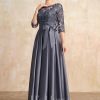 Mother of the Bride Dresses | A-line Scoop Illusion Floor-Length Satin Lace Mother of the Bride Dress With Bow Sequins Stormy – Womens