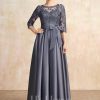 Mother of the Bride Dresses | A-line Scoop Illusion Floor-Length Satin Lace Mother of the Bride Dress With Bow Sequins Stormy – Womens