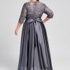 Mother of the Bride Dresses | A-line Scoop Illusion Floor-Length Satin Lace Mother of the Bride Dress With Bow Sequins Stormy – Womens