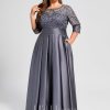 Mother of the Bride Dresses | A-line Scoop Illusion Floor-Length Satin Lace Mother of the Bride Dress With Bow Sequins Stormy – Womens