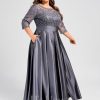 Mother of the Bride Dresses | A-line Scoop Illusion Floor-Length Satin Lace Mother of the Bride Dress With Bow Sequins Stormy – Womens