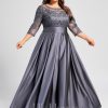 Mother of the Bride Dresses | A-line Scoop Illusion Floor-Length Satin Lace Mother of the Bride Dress With Bow Sequins Stormy – Womens