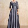 Mother of the Bride Dresses | A-line Scoop Illusion Floor-Length Satin Lace Mother of the Bride Dress With Bow Sequins Stormy – Womens