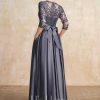 Mother of the Bride Dresses | A-line Scoop Illusion Floor-Length Satin Lace Mother of the Bride Dress With Bow Sequins Stormy – Womens