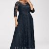 Mother of the Bride Dresses | A-line Scoop Illusion Floor-Length Tulle Lace Mother of the Bride Dress With Sequins Dark Navy – Womens