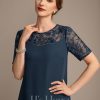 Mother of the Bride Dresses | A-line Scoop Illusion Knee-Length Lace Chiffon Mother of the Bride Dress With Sequins Dark Navy – Womens