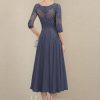 Mother of the Bride Dresses | A-line Scoop Illusion Tea-Length Chiffon Lace Mother of the Bride Dress With Beading Sequins As Picture – Womens