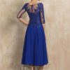 Mother of the Bride Dresses | A-line Scoop Illusion Tea-Length Lace Chiffon Mother of the Bride Dress With Sequins As Picture – Womens