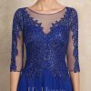 Mother of the Bride Dresses | A-line Scoop Illusion Tea-Length Lace Chiffon Mother of the Bride Dress With Sequins As Picture – Womens