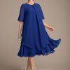 Mother of the Bride Dresses | A-line Scoop Knee-Length Chiffon Mother of the Bride Dress As Picture – Womens